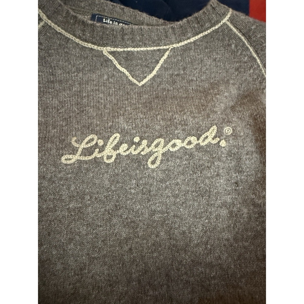 Life is Good Women's Sweater  Large Script Lettering Crewneck Brown - Runs SMALL